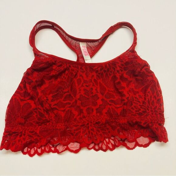 Victoria's Secret Pink Lace Bralette Bra Racerback Unlined Size Small Red - Picture 5 of 10
